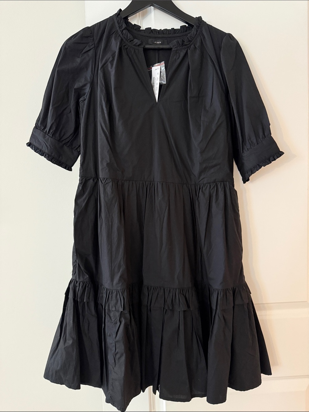 J. Crew Black Ruffle Tiered Dress